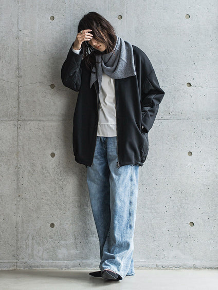ダンボール×キルティングロングノーカラーブルゾン