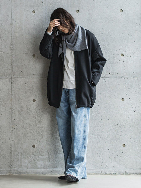 ダンボール×キルティングロングノーカラーブルゾン