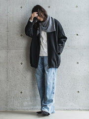 ダンボール×キルティングロングノーカラーブルゾン