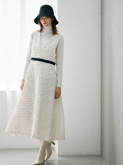 リボンドットツイードワンピース