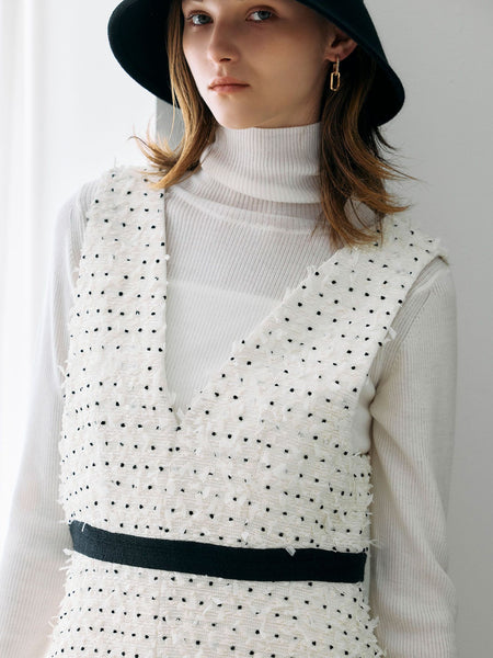 リボンドットツイードワンピース