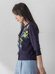 レモン刺繍ニットカーディガン