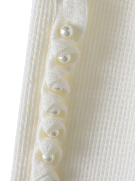 袖フリルパールリブニット