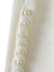 袖フリルパールリブニット