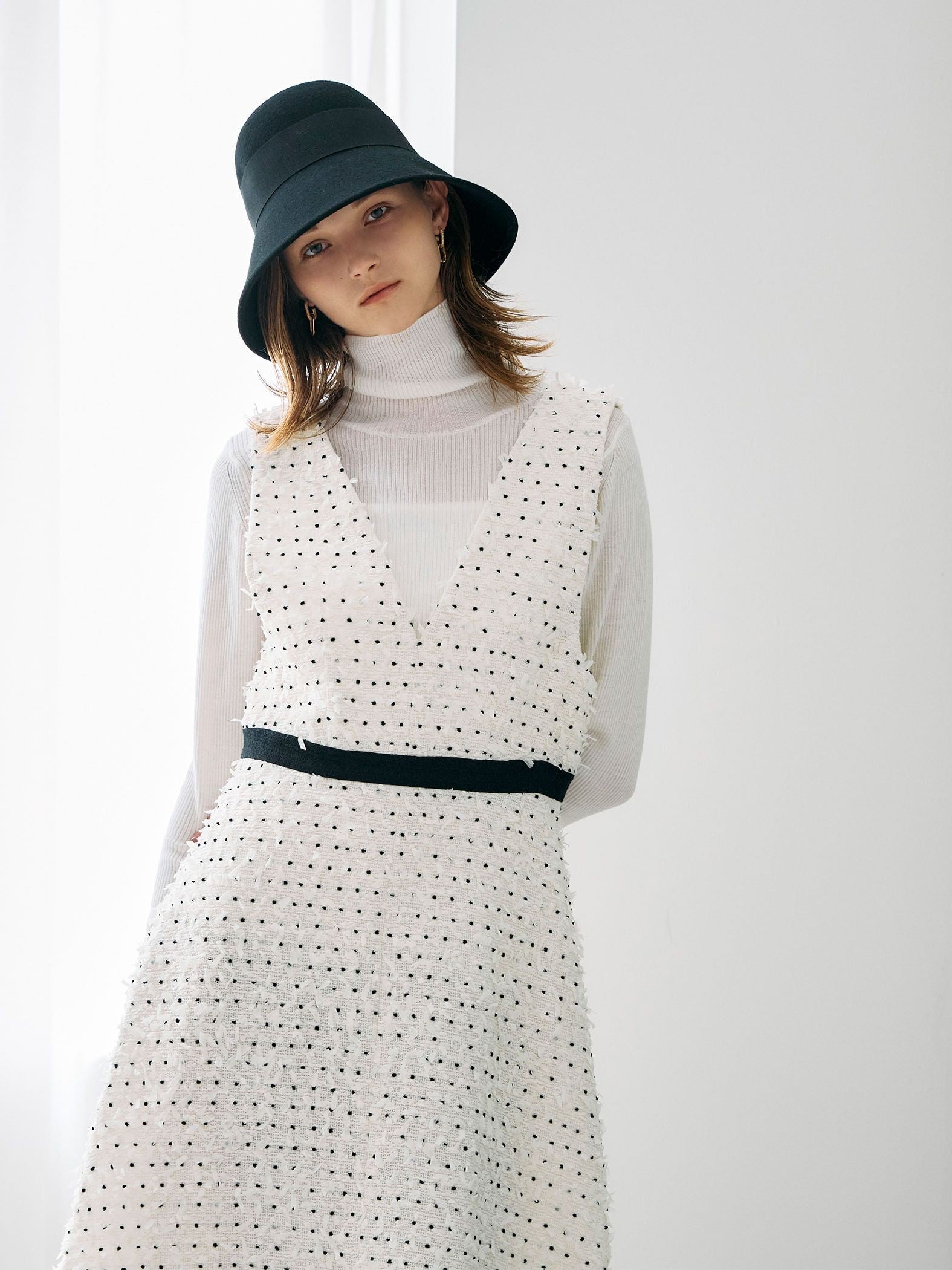 リボンドットツイードワンピース