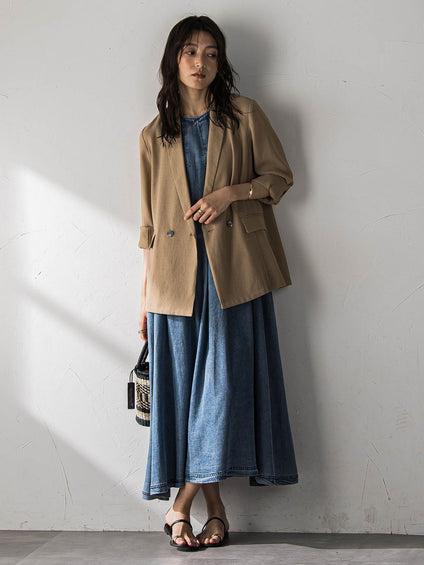 ゆれるデニムノースリーブワンピース