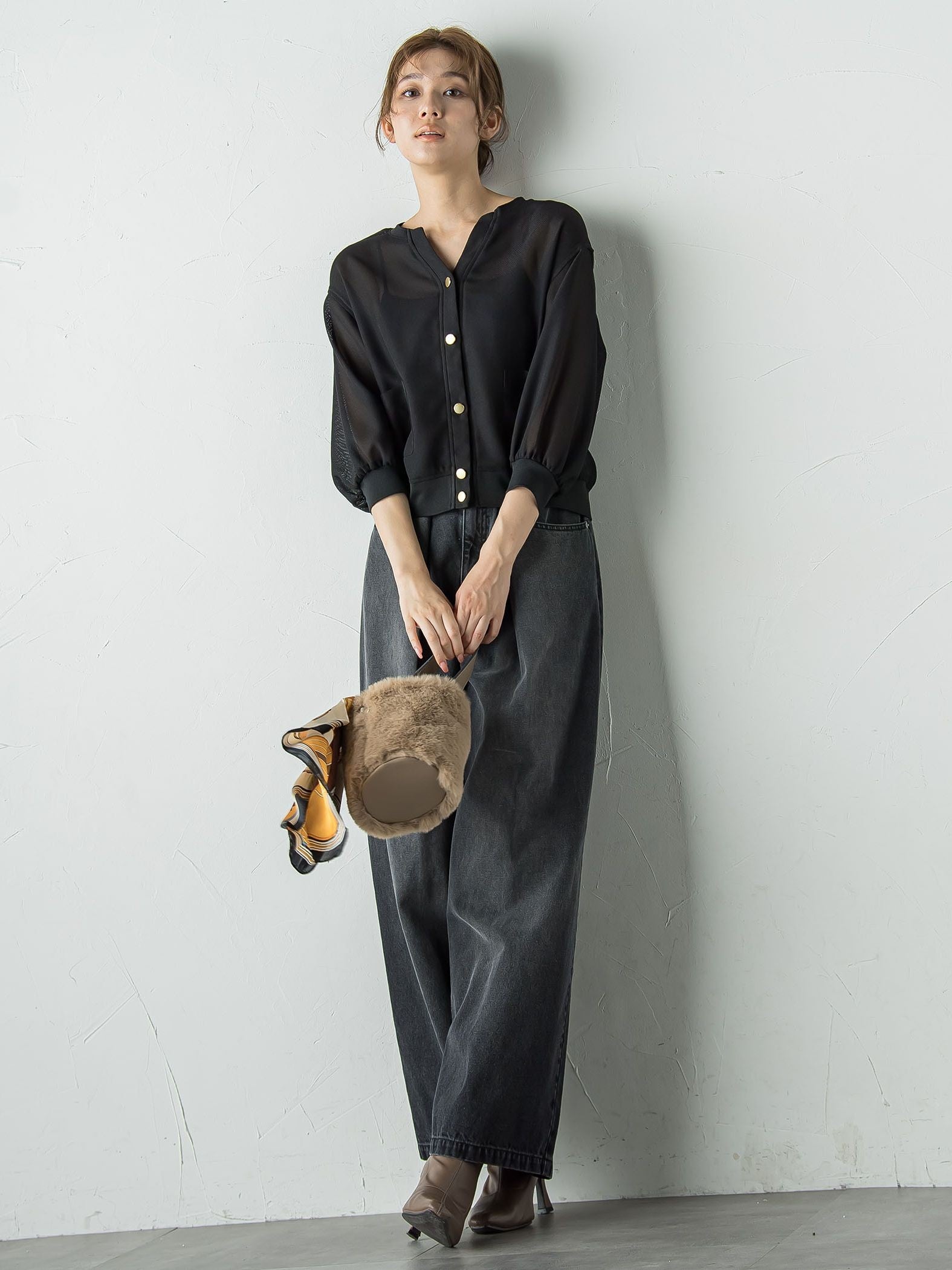 タックデニムパンツ≪洗濯機で洗える≫