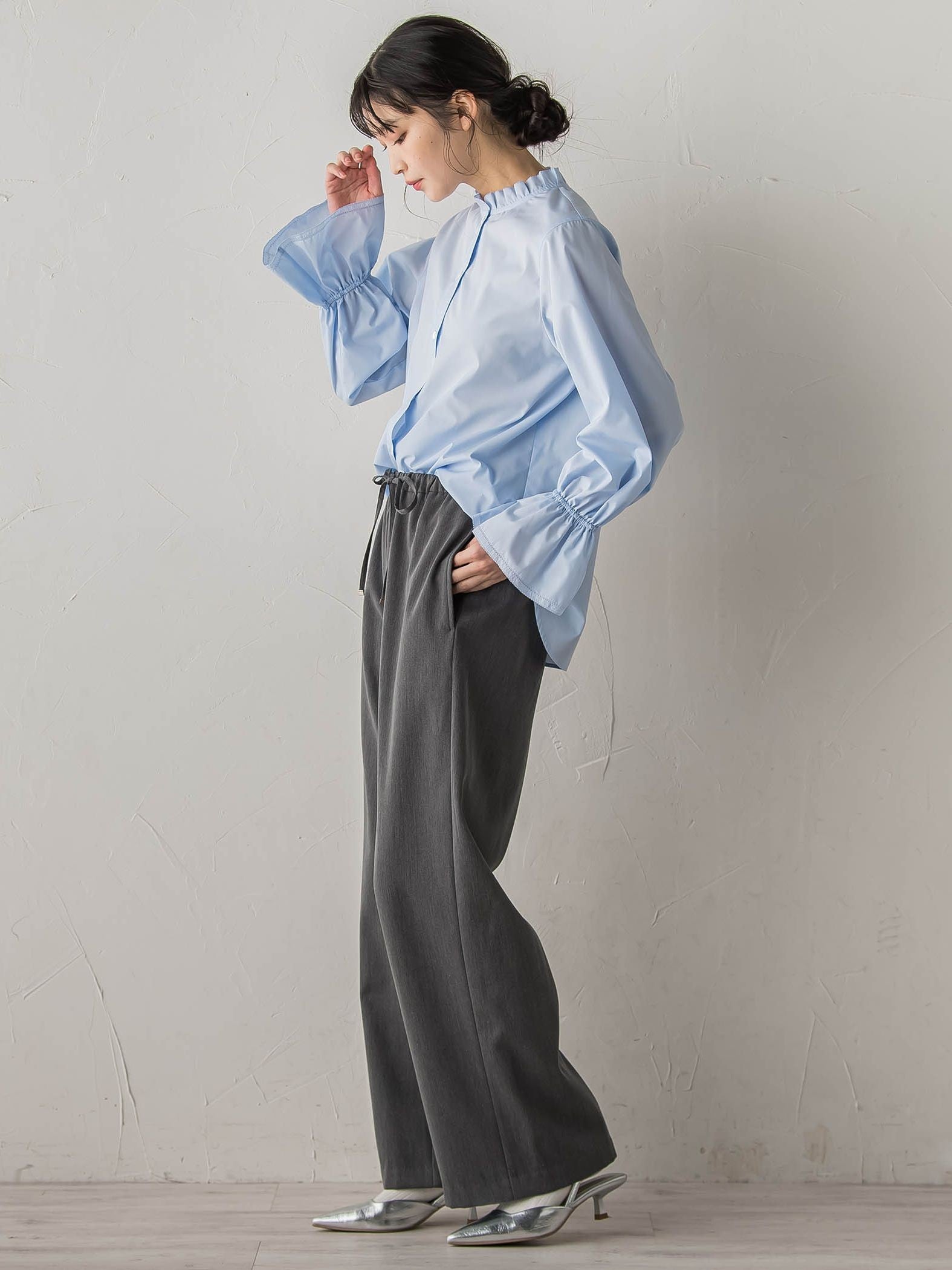 襟フリルブラウス≪洗濯機で洗える≫