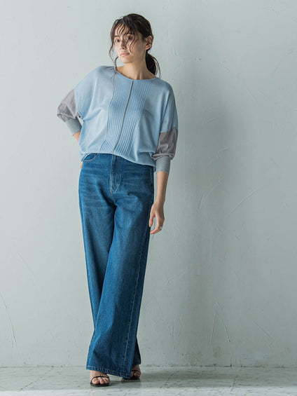 デニムワイドパンツ≪洗濯機で洗える≫
