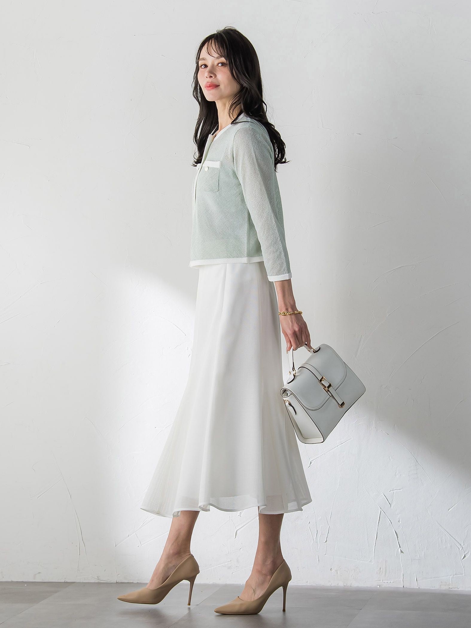 メッシュスパンコールニットカーディガン