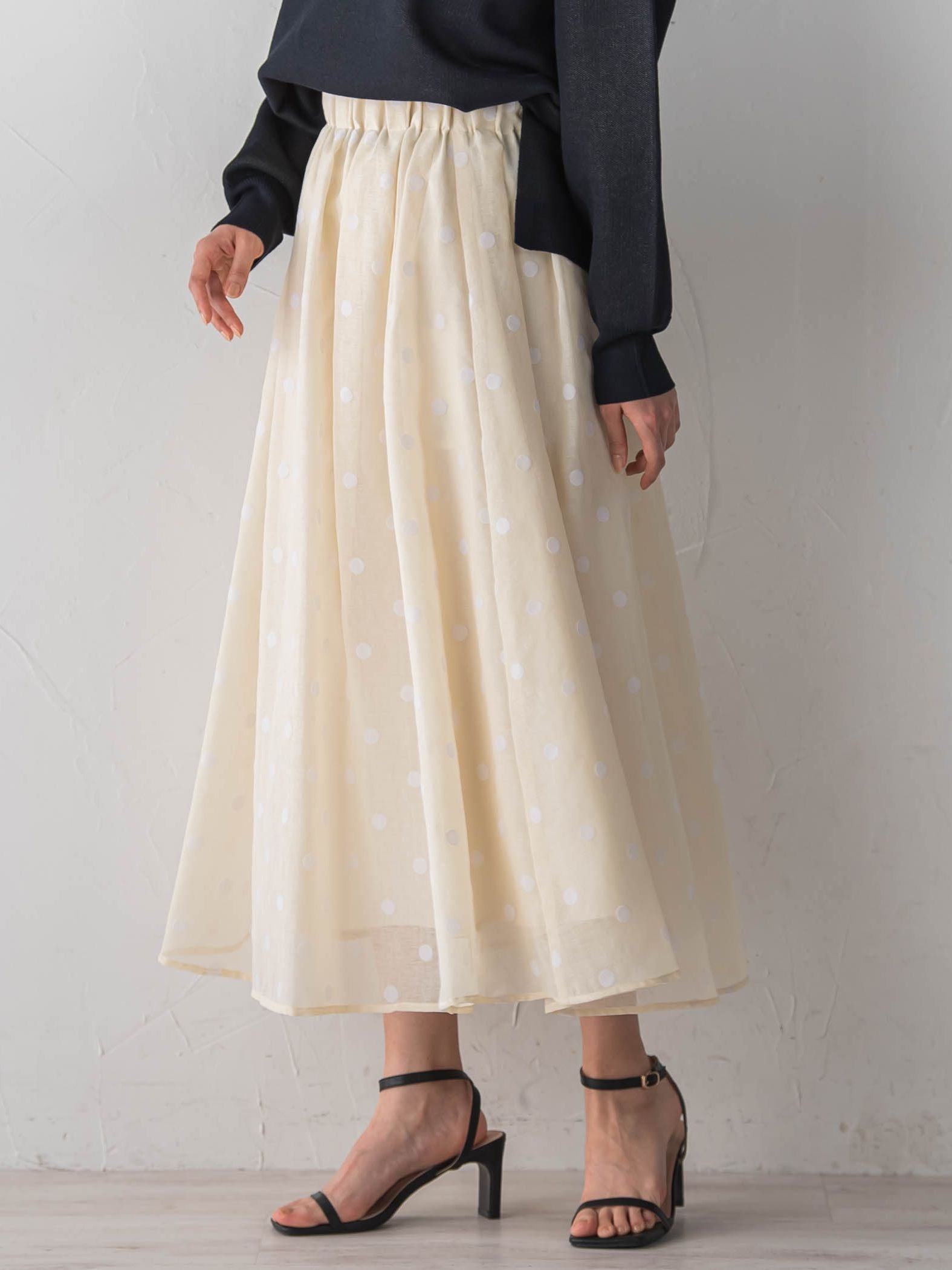 【WEB限定】麻調シアーフロッキードットスカート