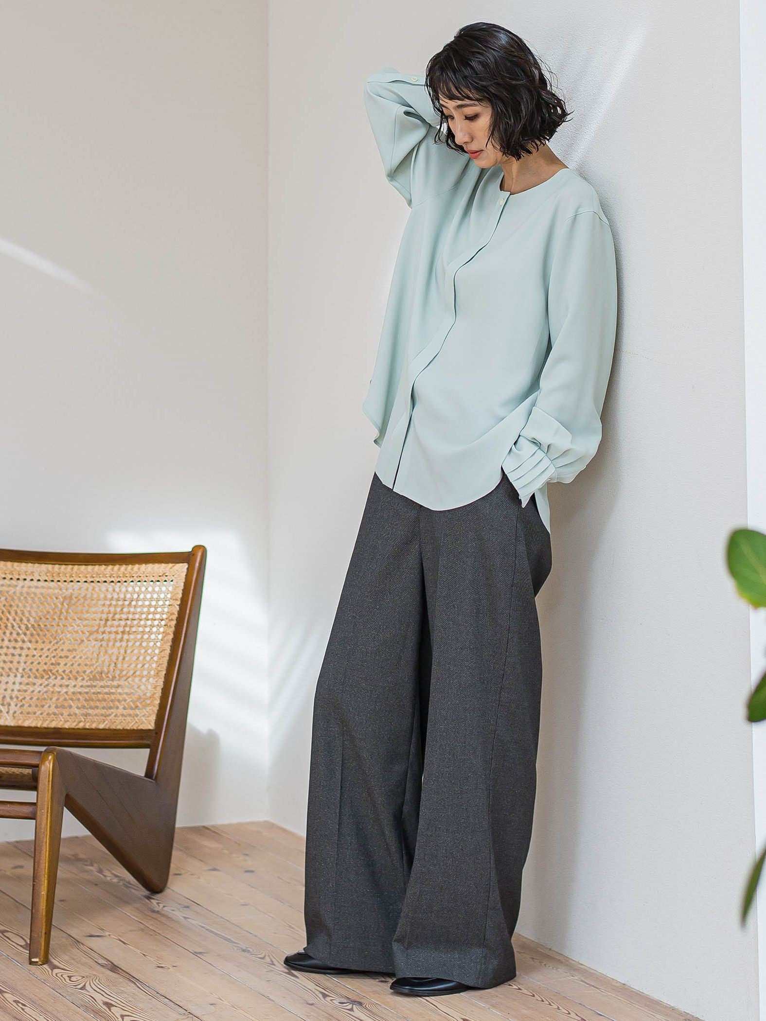 【大きいサイズ】キラメキストレッチワイドパンツ≪洗濯機で洗える≫