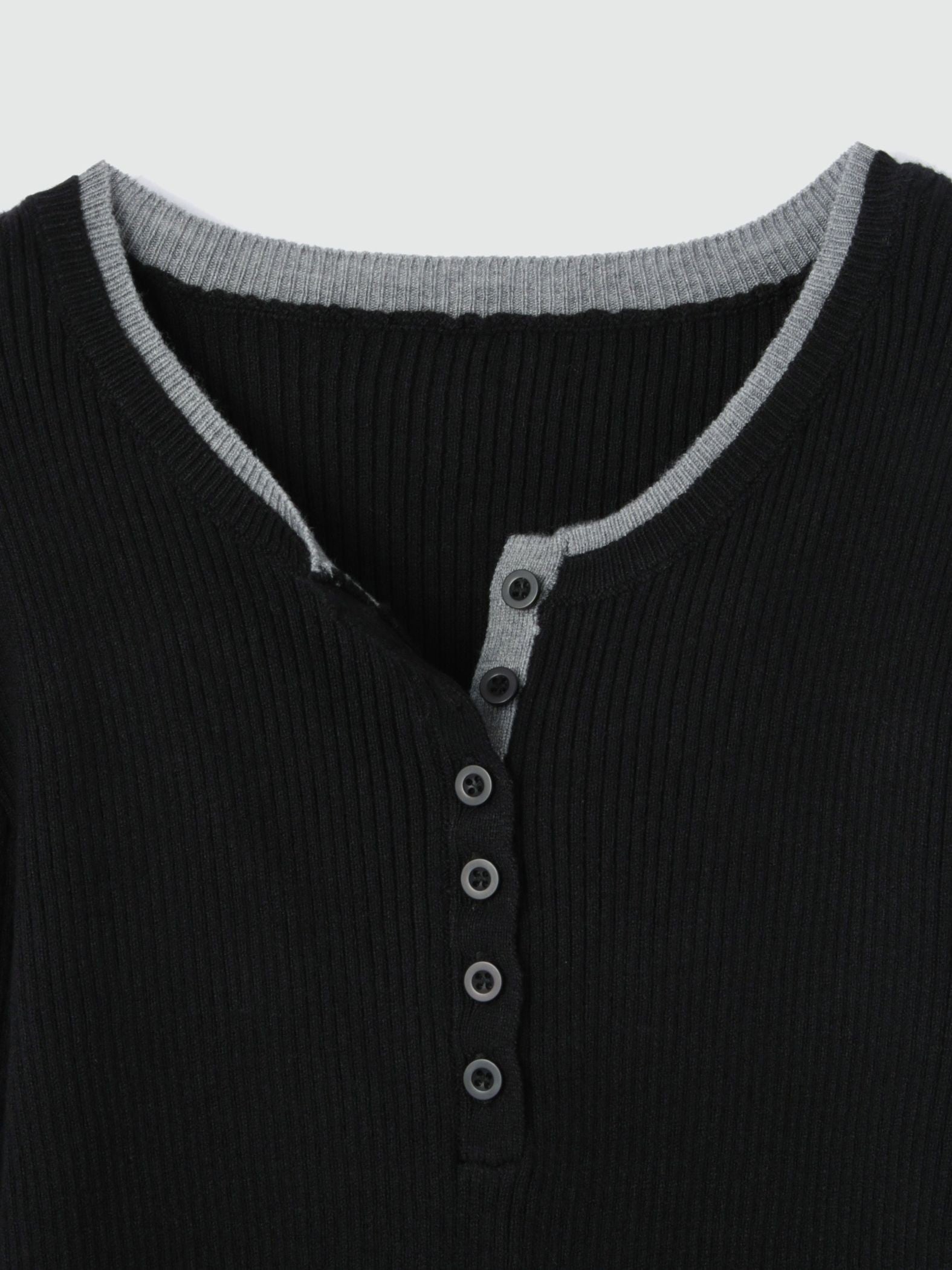 配色キーネックリブニットプルオーバー≪手洗い可能≫