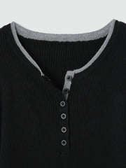 配色キーネックリブニットプルオーバー≪手洗い可能≫