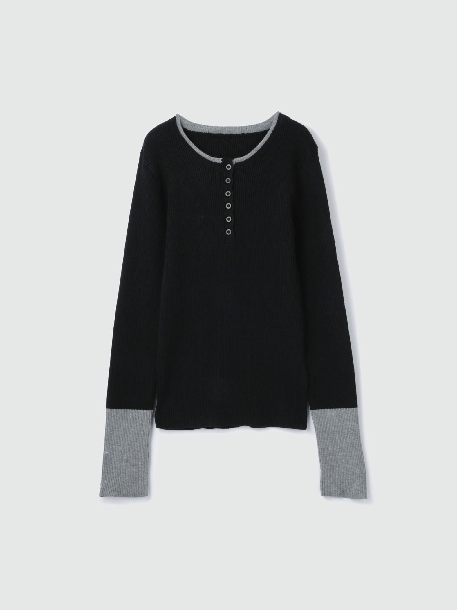 配色キーネックリブニットプルオーバー≪手洗い可能≫