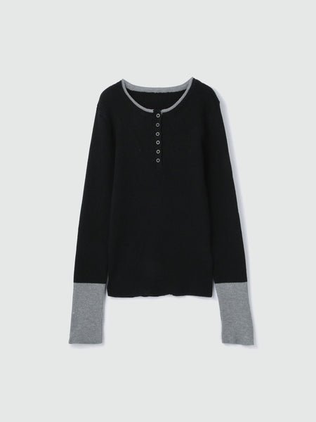 配色キーネックリブニットプルオーバー≪手洗い可能≫