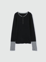 配色キーネックリブニットプルオーバー≪手洗い可能≫