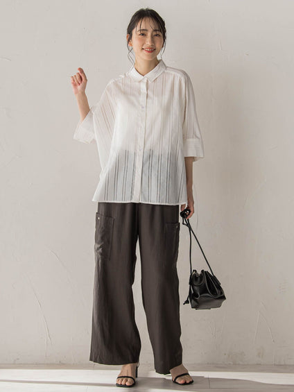 【WEB限定】T/Cストライプブラウス