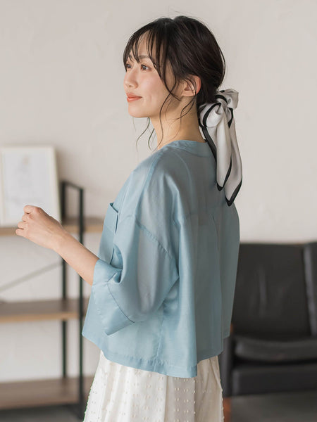 【WEB限定】シアーサテンバンドカラーブラウス