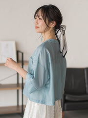 【WEB限定】シアーサテンバンドカラーブラウス