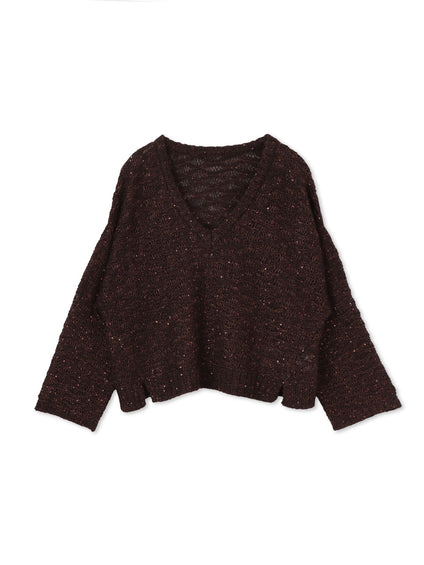 【WEB限定】スパンコールシャギーニットプルオーバー≪手洗い可能≫