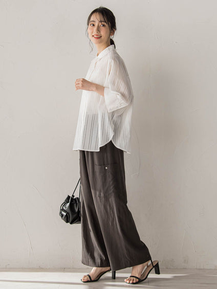 【WEB限定】T/Cストライプブラウス