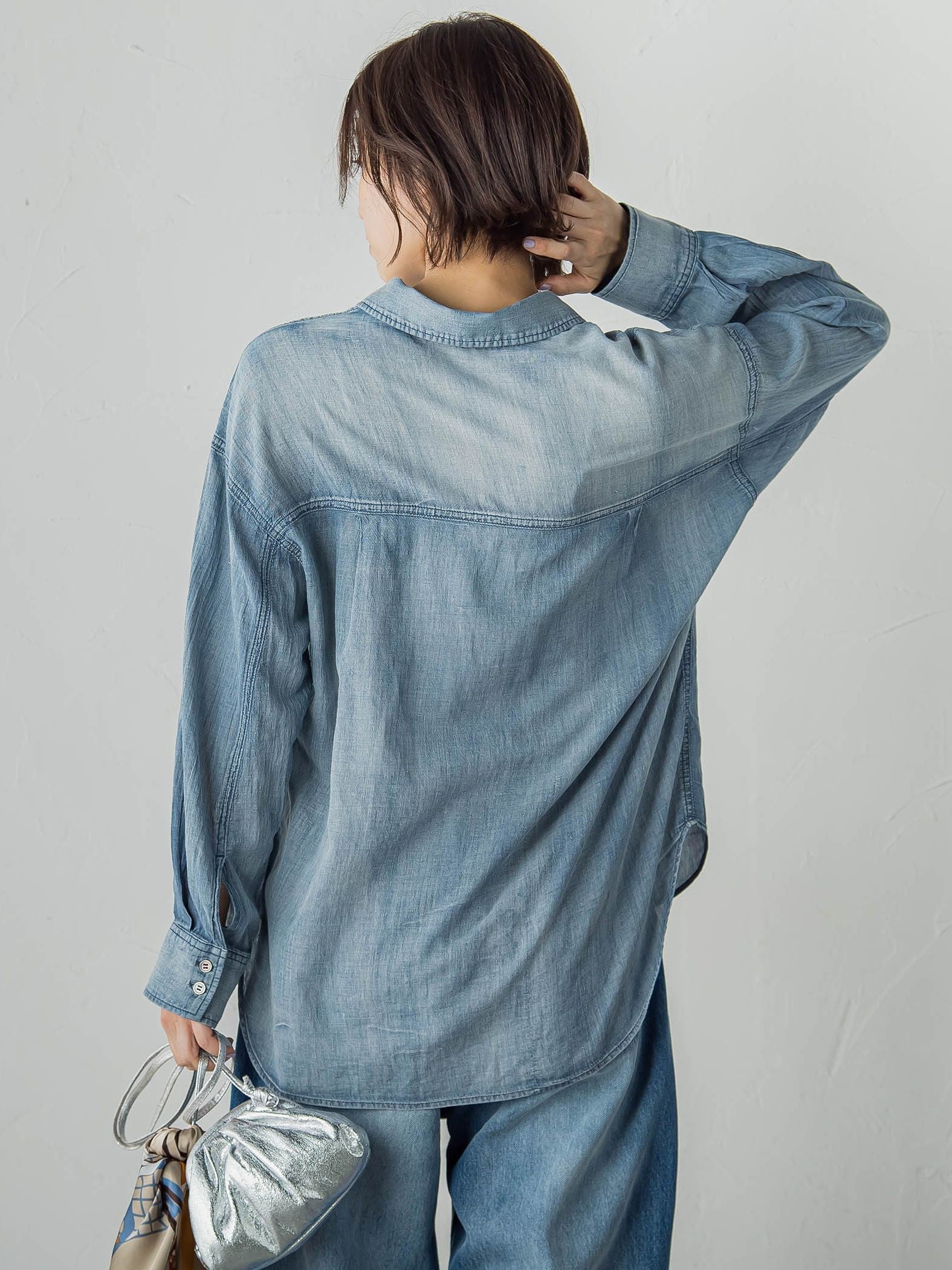 シアーデニムシャツ≪洗濯機で洗える≫