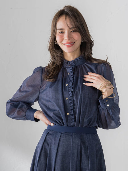 オーガンジーデニムブラウス