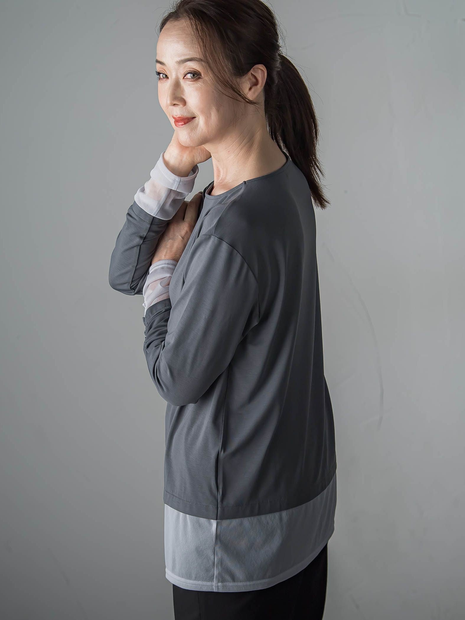 【WEB限定/大きいサイズ】”着映え万能ロンＴ”シアードッキング≪洗濯機で洗える≫