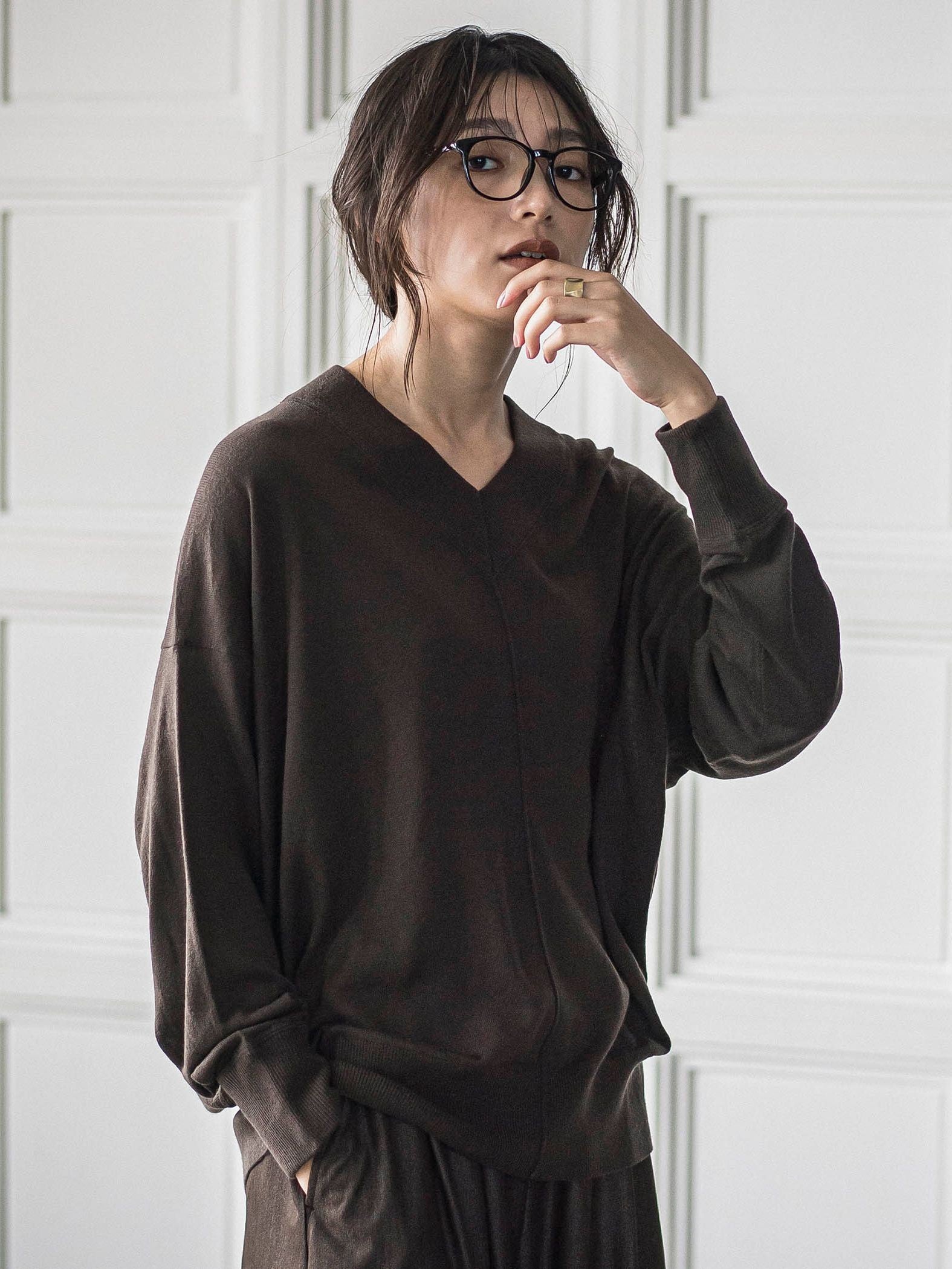 シルクカシミヤVネックコクーンニットプルオーバー≪手洗い可能≫