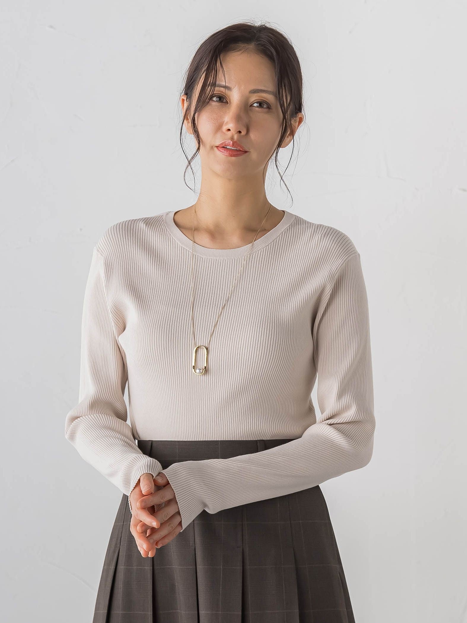 【Skinea】≪着るスキンケア≫リブクルーネックニット