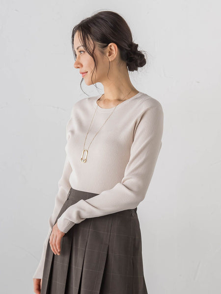 【Skinea】≪着るスキンケア≫リブクルーネックニット