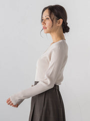 【Skinea】≪着るスキンケア≫リブクルーネックニット