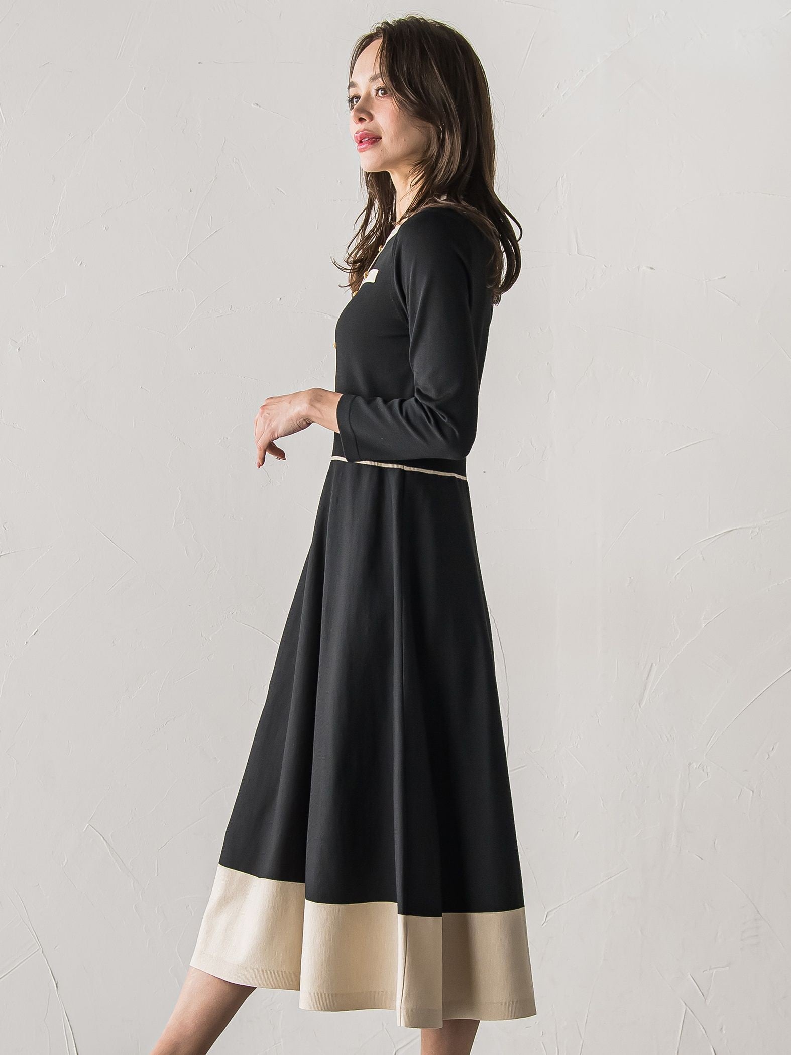 バイカラーニットワンピース