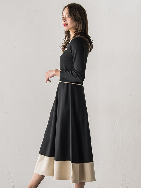 バイカラーニットワンピース