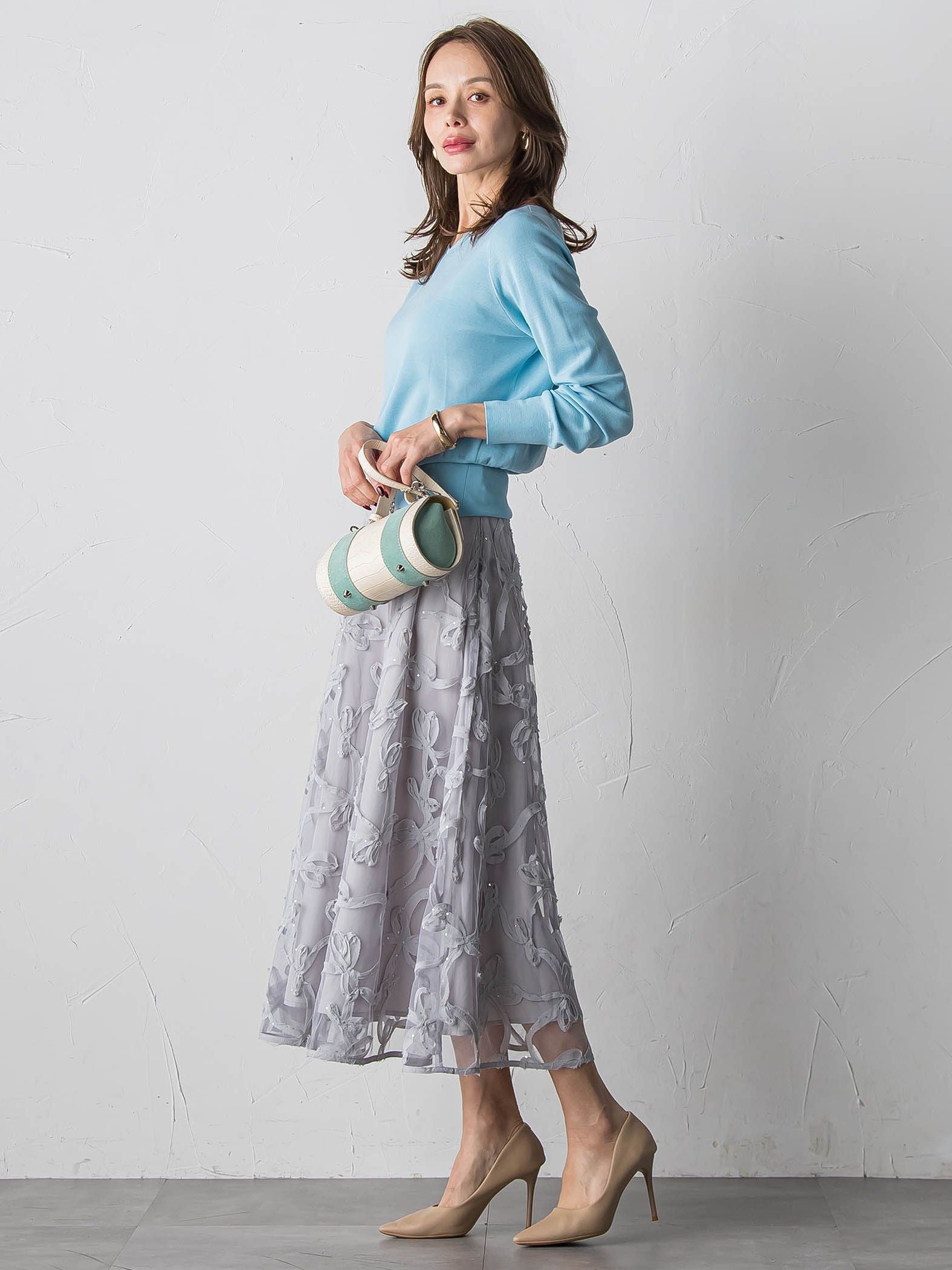 スパンコールテープチュールスカート