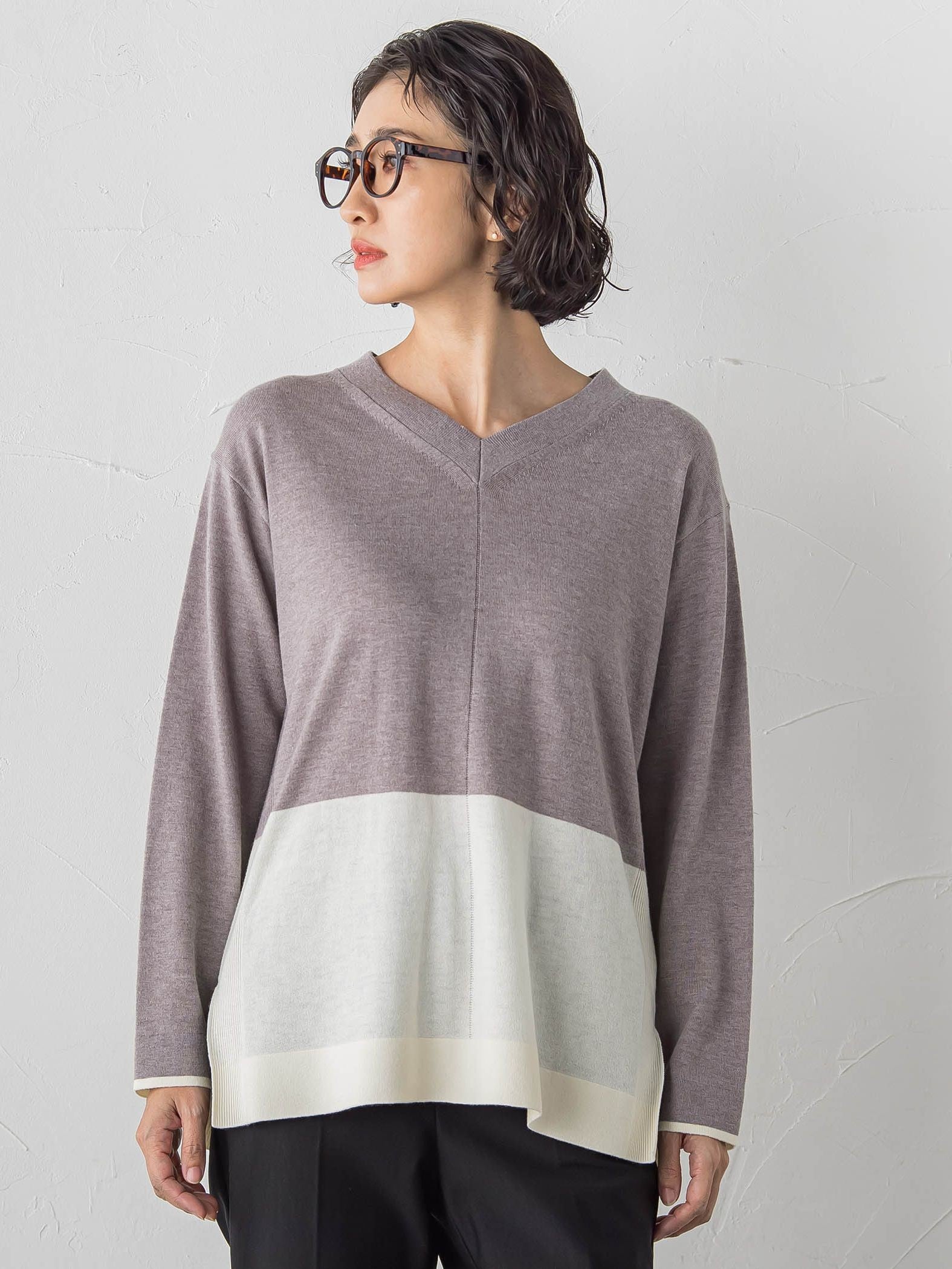 【大きいサイズ】ファインウールVネックニット