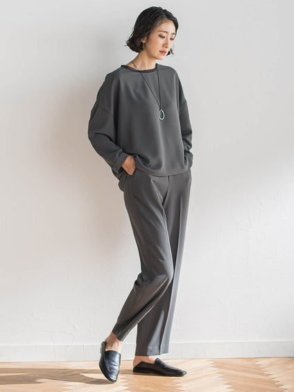 【大きいサイズ】ハイストレッチカルゼストレートパンツ