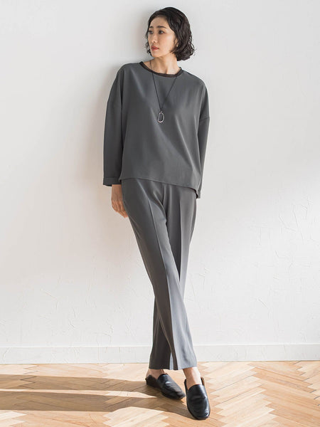 【大きいサイズ】ハイストレッチカルゼストレートパンツ