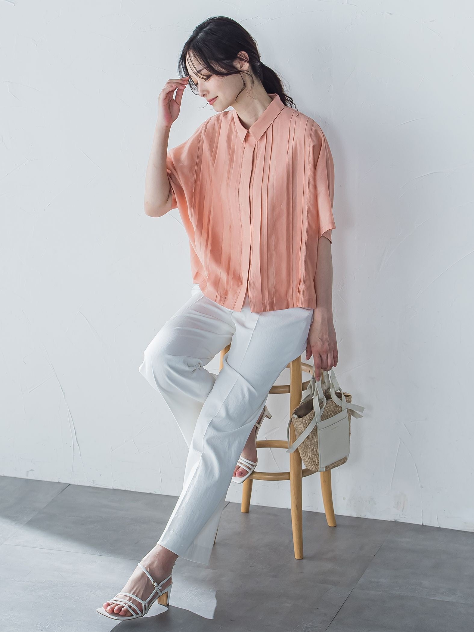 ピンタックレースブラウス≪手洗い可能≫