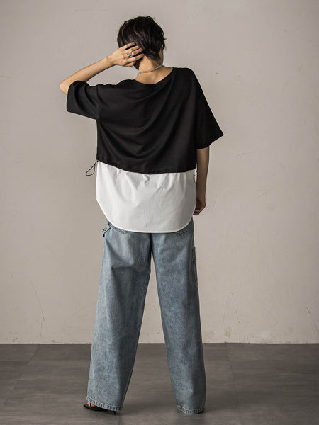 【WEB限定】シャツレイヤード風プルオーバー≪手洗い可能≫