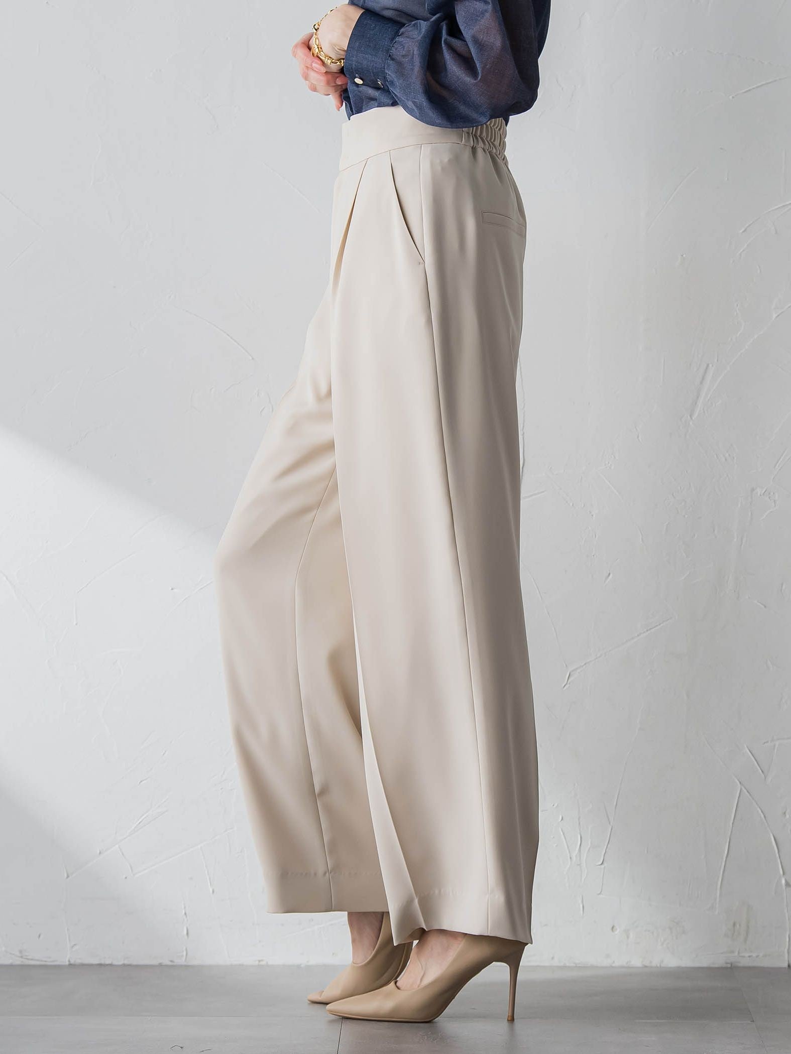 サスペンダー付きダブルサテンパンツ