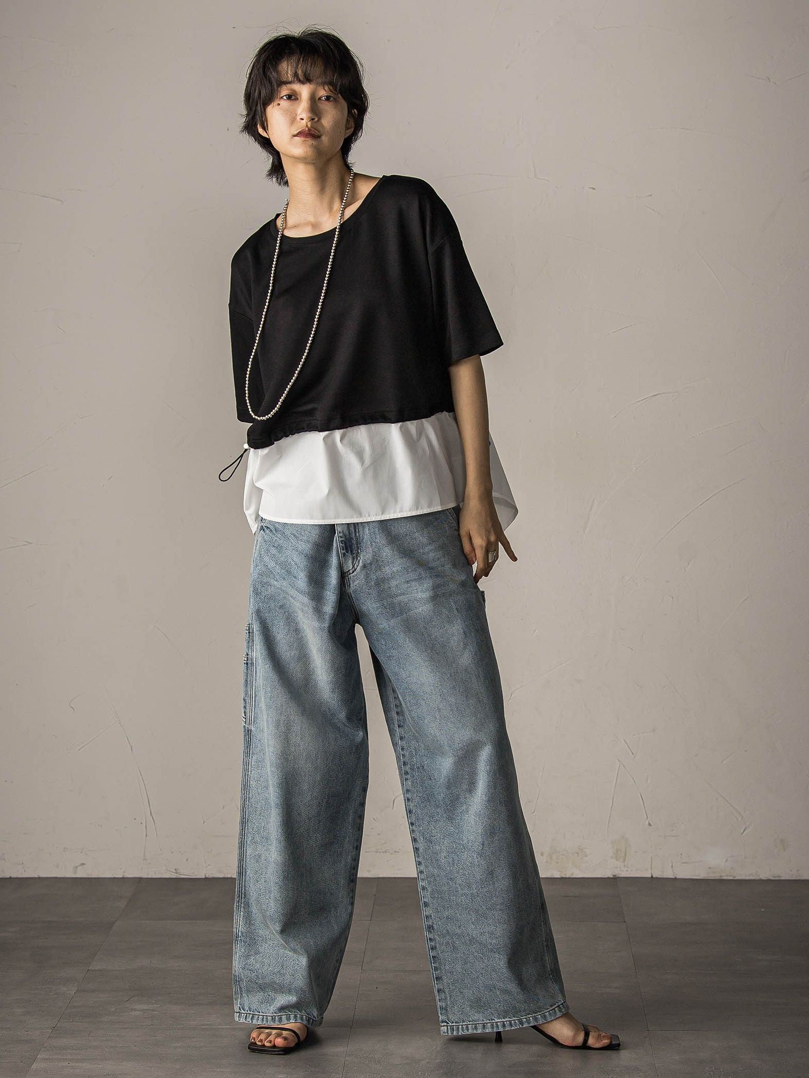 【WEB限定】シャツレイヤード風プルオーバー≪手洗い可能≫