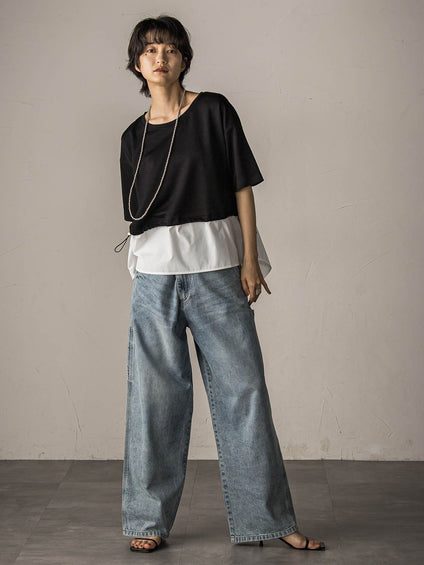【WEB限定】シャツレイヤード風プルオーバー≪手洗い可能≫