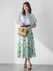 【KEITA KAWASAKI × Viaggio Bluコラボ】リリープリントスカート