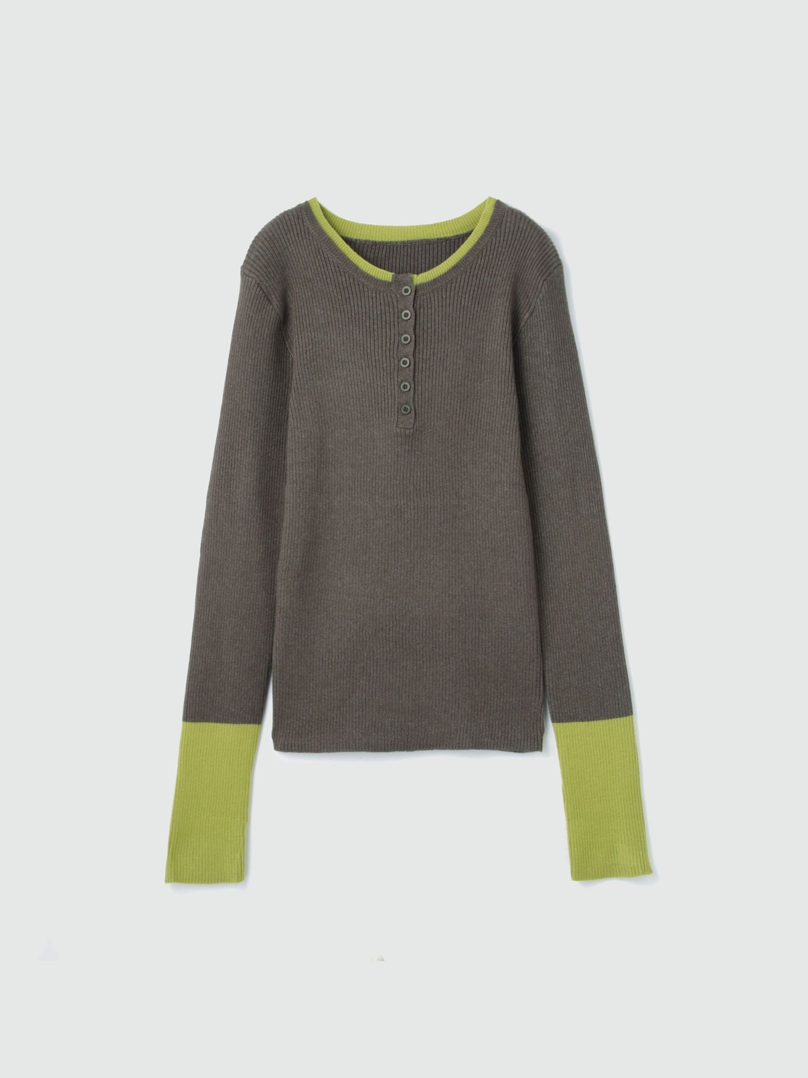 配色キーネックリブニットプルオーバー≪手洗い可能≫