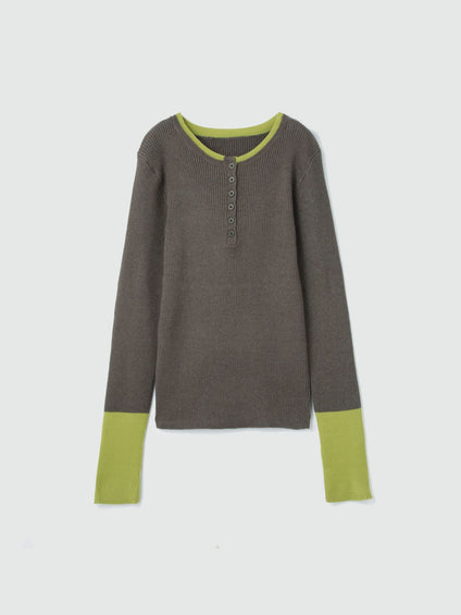 配色キーネックリブニットプルオーバー≪手洗い可能≫