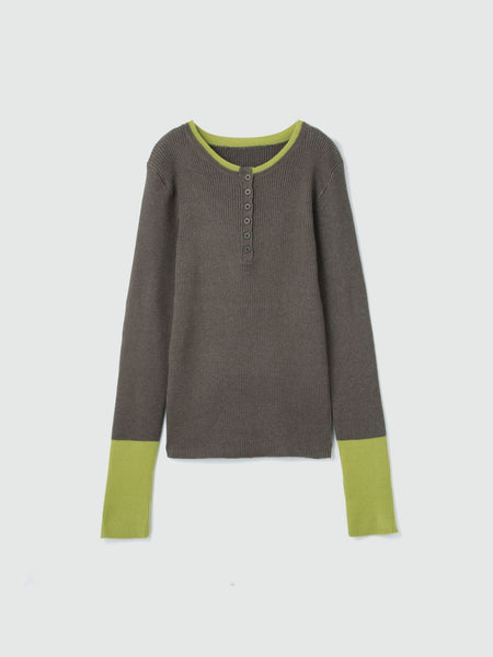 配色キーネックリブニットプルオーバー≪手洗い可能≫