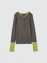 配色キーネックリブニットプルオーバー≪手洗い可能≫