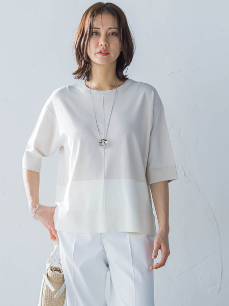 【カタログ掲載】5分袖Tシャツライクニット≪手洗い可能≫